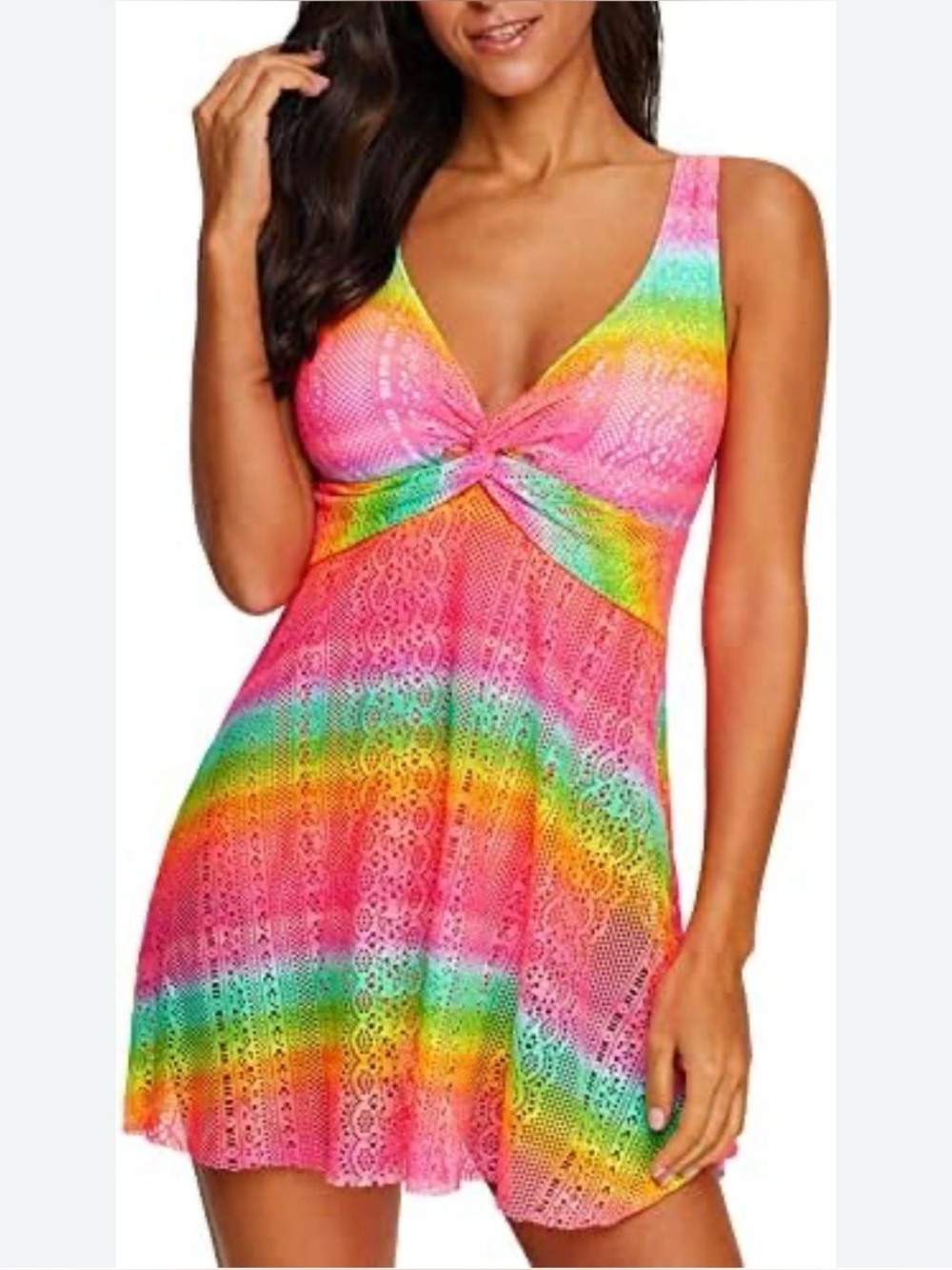 REKITA Pink Crochet Mesh One Piece Swimsuit Size L
